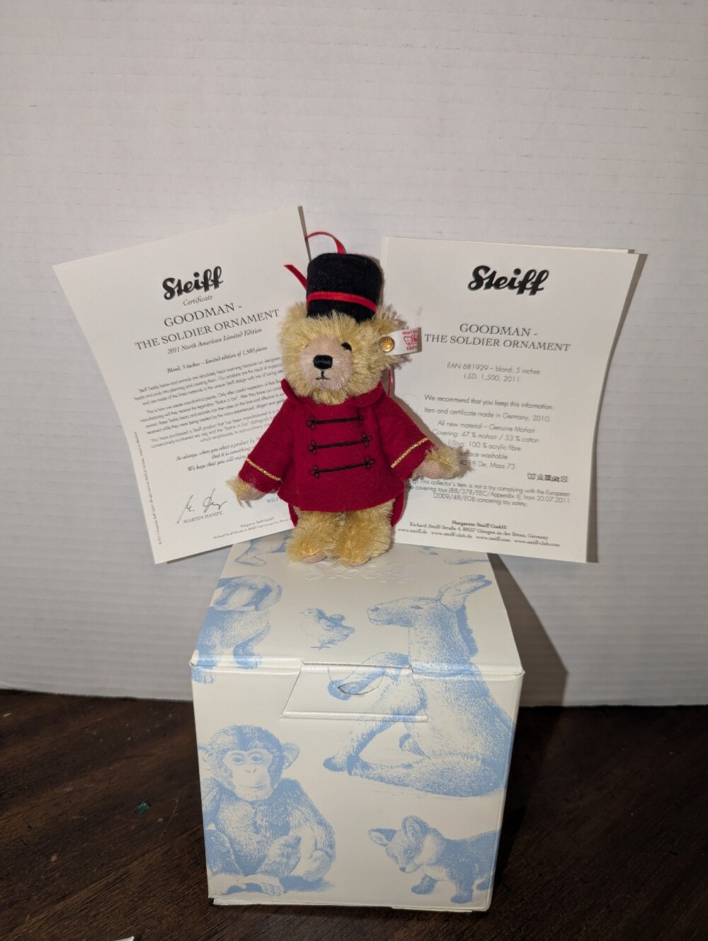 Steiff Goodman the Soldier Teddy Bear Ornament 2011 LE #323/1500